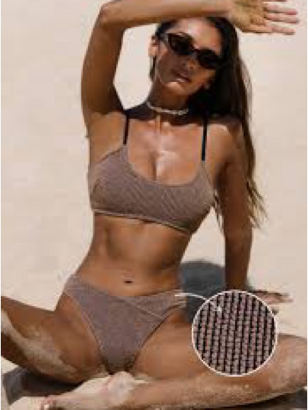 Cupshe Tan Textured Bikini Set ✨ Size Large | Sparkle Fabric | Cheeky Fit NWT